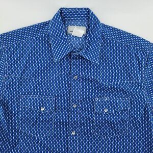 Wrangler Wrancher Pearl Snap Western Shirt Mens Large Diamond Print Short Sleeve